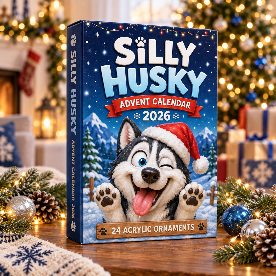 Silly Husky Advent Calendar 2026 24 Day Festive Countdown Acrylic Charms Blind Box Gift For Husky Lovers