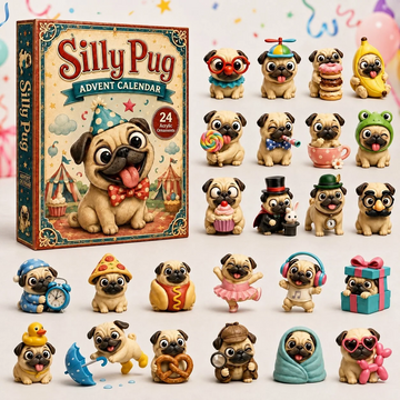 Silly Pug Advent Calendar 2026 - 24-Day Countdown, Acrylic Charms Every Day Bring New Suprises