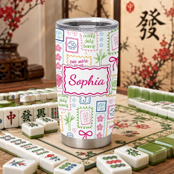 Sip Sip Mahjong Personalized Tumbler Custom Name Mahjong Travel Mug Cute Tile Game Cup Girls Game Night Gift Mahjong Club Keepsake
