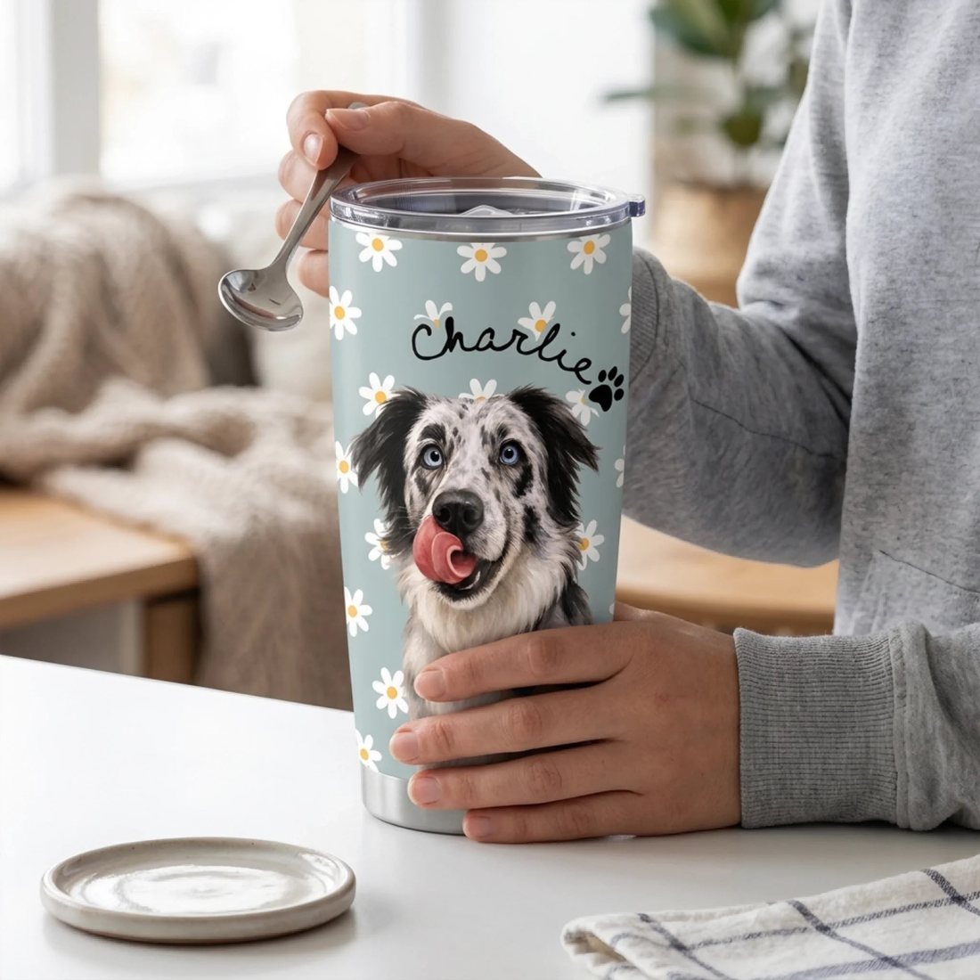 Sip With My Best Friend Personalized Tumbler Custom Watercolor Dog Portrait Gift For Pet Lovers