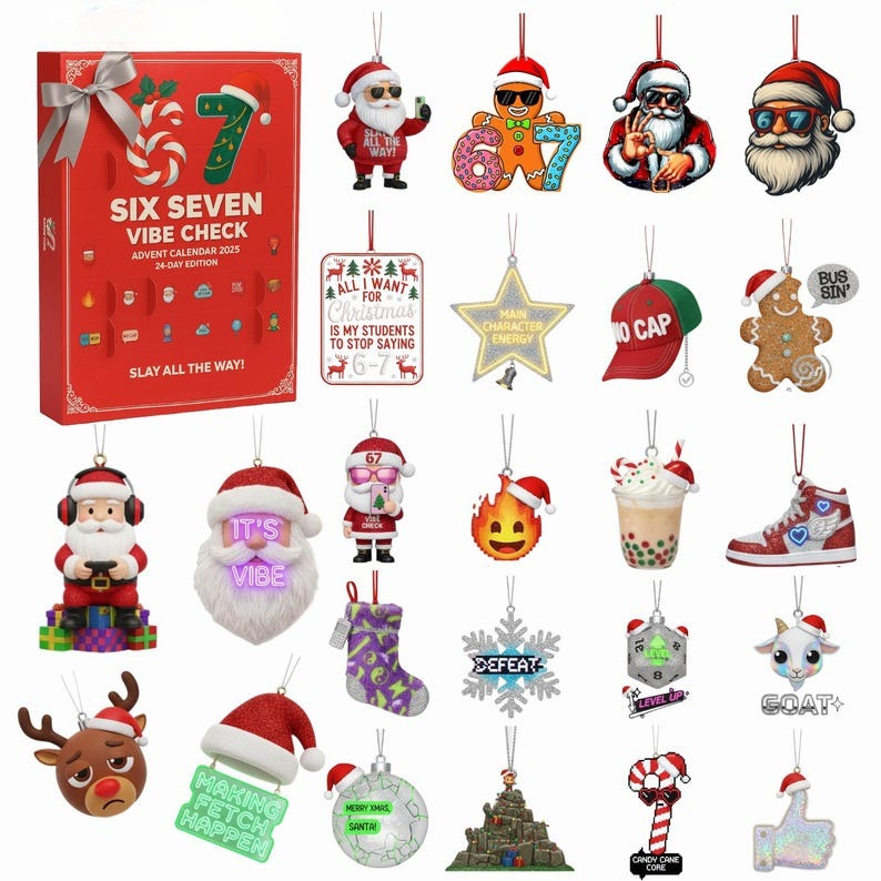 Six Seven Christmas Ornament Advent Calendar 2025 24 Day Holiday Countdown Box Mini Tree Decorations Gift For Christmas Lovers