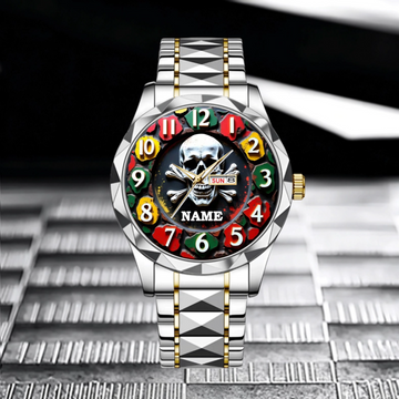 Skull Crossbones Gothic Customized Watch - Personalized Name - Bold Gift For Skull Lovers