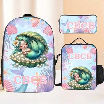 Sleeping Baby Mermaid Custom Backpack - Personalized Name - Start The School Season