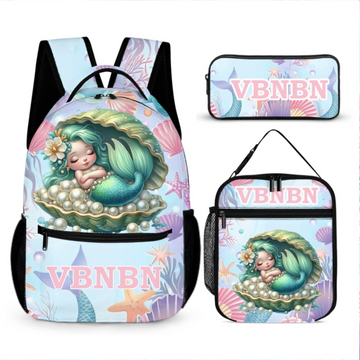 Sleeping Baby Mermaid Custom Backpack - Personalized Name - Start The School Season