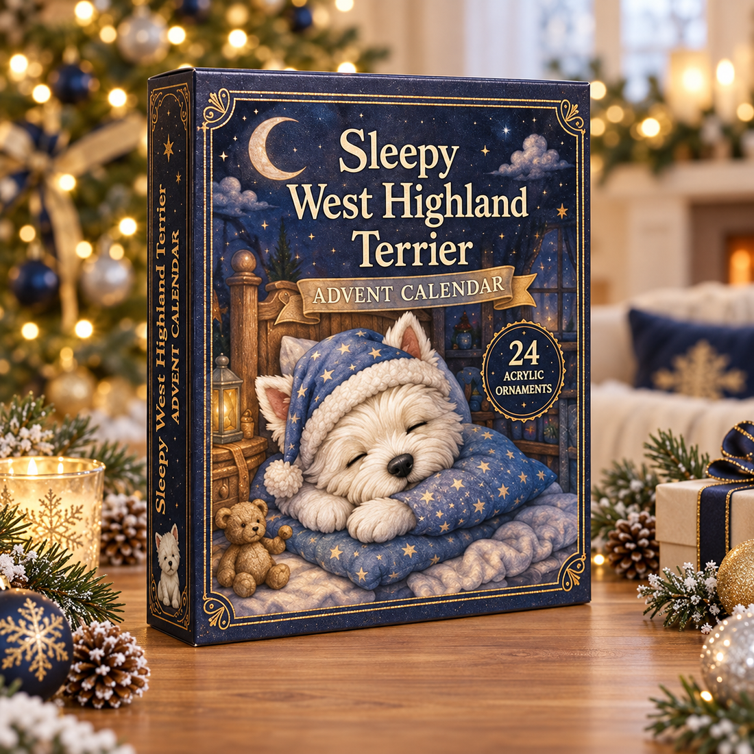 Sleepy West Highland Terrier Advent Calendar 2026 24 Day Festive Countdown Acrylic Charms Blind Box Gift For West Highland Terrier Lovers