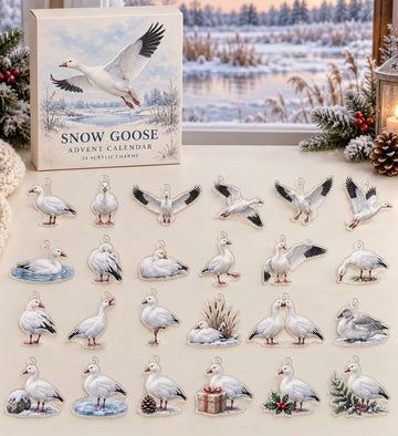 Snow Goose advent calendar with 24 custom-shaped flat acrylic charms and printed dimensional artwork 2026 - 24-Day Countdown, Acrylic Charms