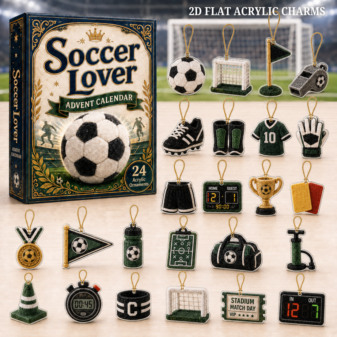 Soccer Lover Advent Calendar 2026 24 Day Festive Countdown Acrylic Charms Blind Box Gift For Sports Lovers