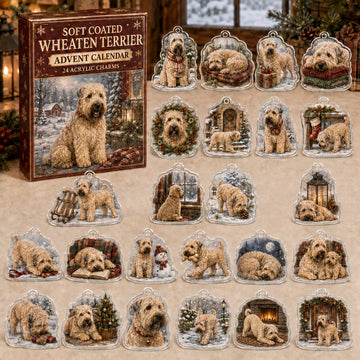 Soft Coated Wheaten Terrier Winter Advent Calendar 2026 - 24-Day Countdown, Acrylic Charms