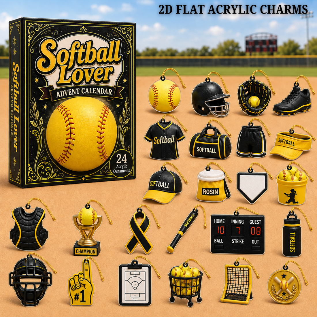 Softball Lover Advent Calendar 2026 24 Day Festive Countdown Acrylic Charms Blind Box Gift For Sports Lovers