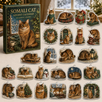 Somali Cat Winter Advent Calendar 2026 - 24-Day Countdown, Acrylic Charms