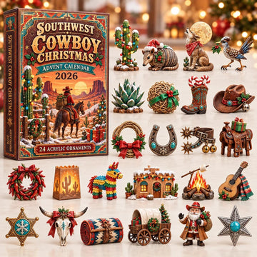 Southwest Cowboy Christmas advent calendar 2026 - 24-Day Countdown, Acrylic Charms