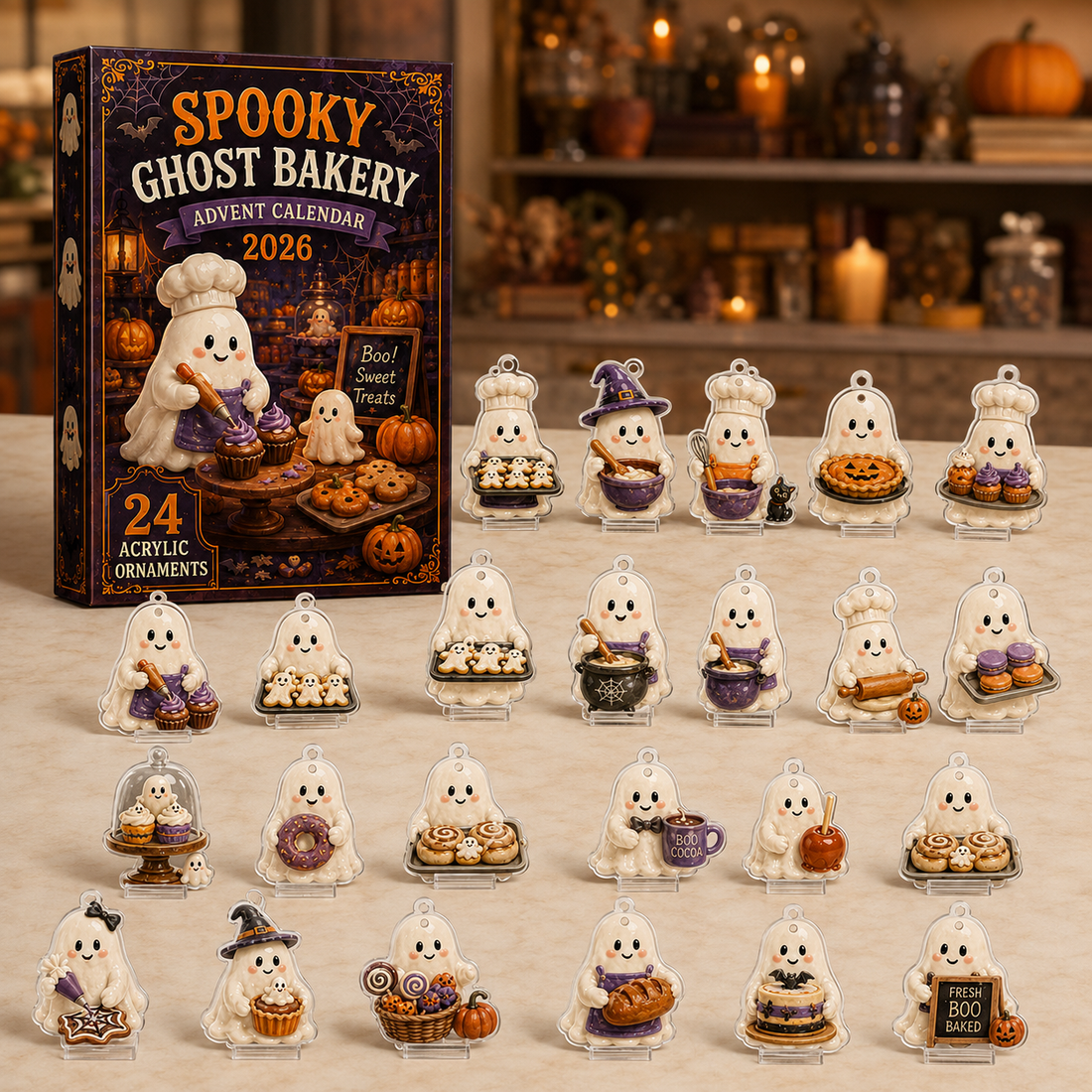 Spooky Ghost Bakery Advent Calendar 2026 24 Day Festive Countdown Acrylic Charms Blind Box Gift For Family Friends
