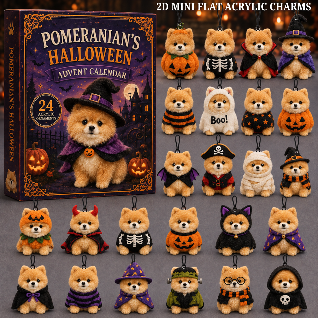 Spooky Pomeranian Advent Calendar 2026 24 Day Festive Countdown Acrylic Charms Blind Box Gift For Dog Lovers