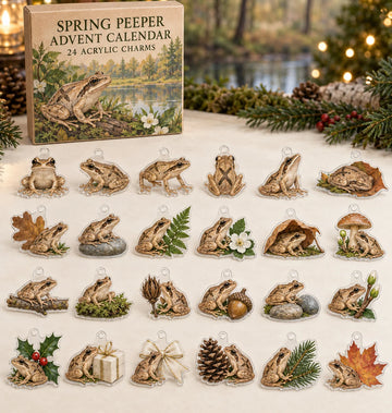 Spring Peeper advent calendar with 24 custom-shaped flat acrylic charms and printed dimensional artwork 2026 - 24-Day Countdown, Acrylic Charms