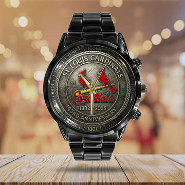 St. Louis Cardinals 143rd Anniversary 2025 Black Stainless Steel Watch – TANTN16201