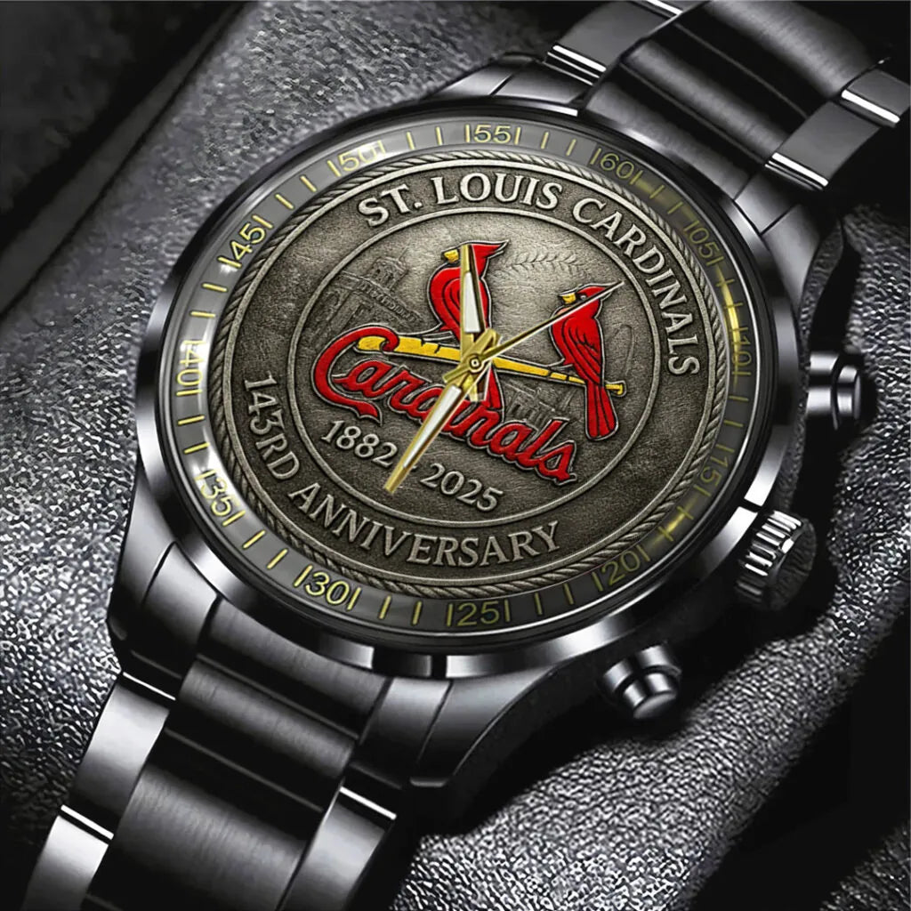 St. Louis Cardinals 143rd Anniversary 2025 Black Stainless Steel Watch – TANTN16201