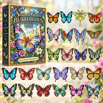 Stained Glass Butterflies Advent Calendar 2026 - 24-Day Countdown, Acrylic Charms