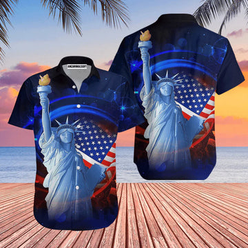 Statue Of Liberty 4th July Independence Day Blue And Red Aloha Hawaiian Shirts For Men Women, American Flag Hawaiian Shirt, Gift For Summer, Patriot
