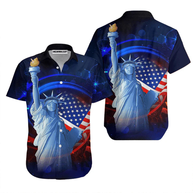 Statue Of Liberty 4th July Independence Day Blue And Red Aloha Hawaiian Shirts For Men Women, American Flag Hawaiian Shirt, Gift For Summer, Patriot
