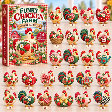 Strawberry Funky Chicken Farm Advent Calendar 2026 - 24-Day Countdown, Acrylic Charms