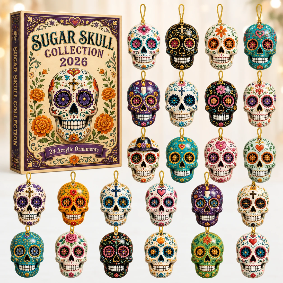 Sugar Skull Collection Advent Calendar 2026 - 24-Day Festive Countdown, Acrylic Charms Blind Box - Gift For Family & Friends1