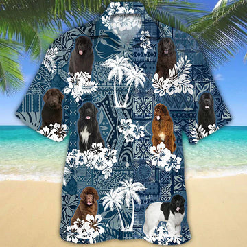 Summer Newfoundland Hawaiian Shirt, Flower Dog Short Sleeve Hawaiian Aloha Shirt for Men, Women, Gift for summer HO2676