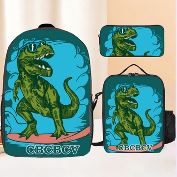 Surfing Dinosaur Cartoon Pattern Custom Backpack - Gift For Kid