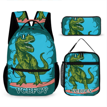Surfing Dinosaur Cartoon Pattern Custom Backpack - Gift For Kid