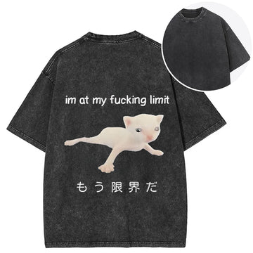 Personality fashion Cat Reaching Its Limit Back Washed T-Shirt