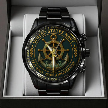 US Navy 250th Anniversary Black Stainless Steel Watch-PX1064