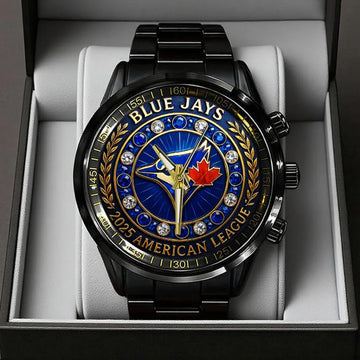 Toronto Blue Jays 2025 American League Champions Black Stainless Steel Watch-PX1119
