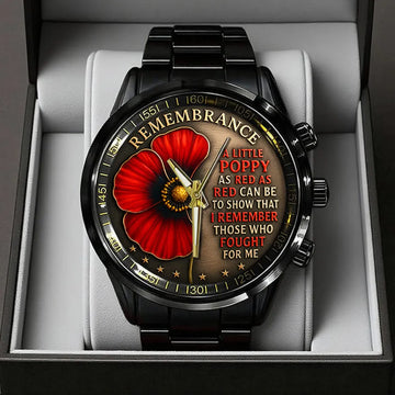 Poppy Remembrance Military Black Stainless Steel Watch-PX1189