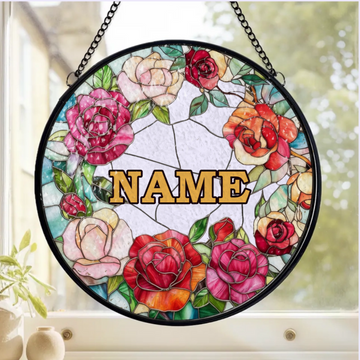 The Best Hugs Are From Nana Personalized Window Stained Glass Hanging Suncatcher Vibrant Stained Glass Flower Wreath Family Keepsake Gift