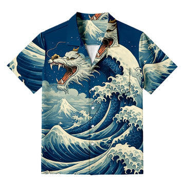Personality fashionJapanese Ukiyoe Wave Dragon Hawaiian Shirt