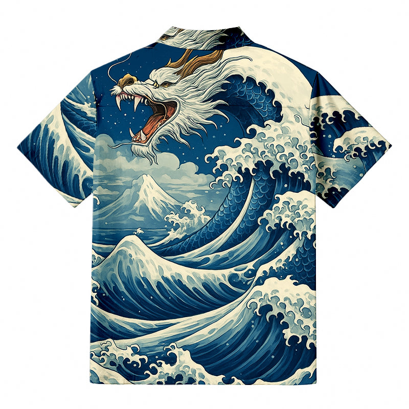Japanese Ukiyoe Wave Dragon Hawaiian Shirt