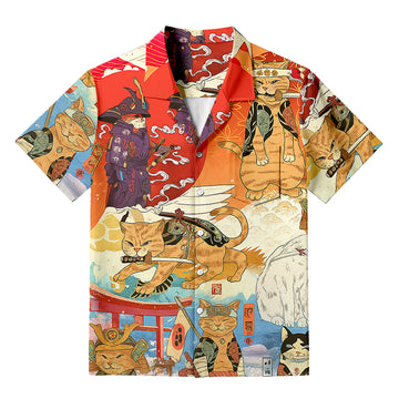 Personality fashionSamurai Cat Funny Art Japanese Hawaiian Shirt