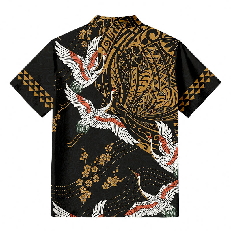 Japanese Cranes And Flowers Hawaiian Shirt