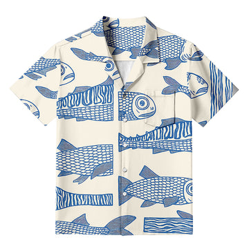 Personality fashionJapanese Blue Fish Hawaiian Shirt