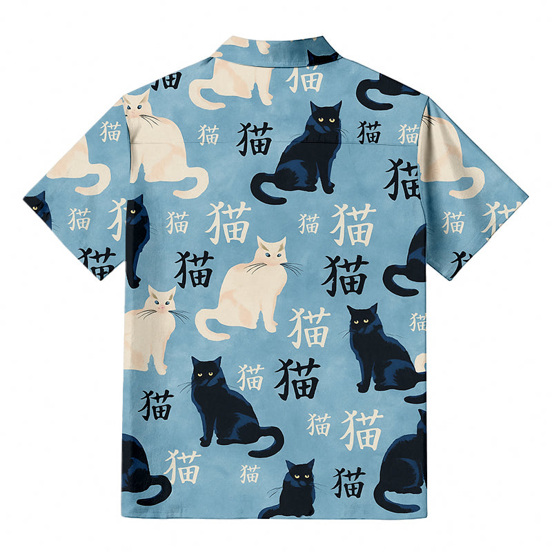 Japanese Black And White Cat Hawaiian Shirt