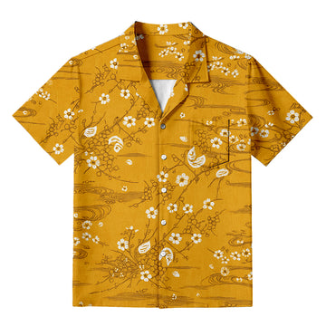 Personality fashionYellow Small White Flowers Hawaiian Shirt