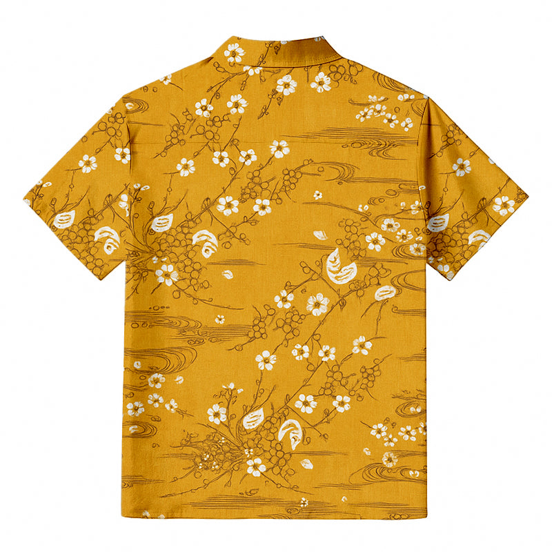 Yellow Small White Flowers Hawaiian Shirt