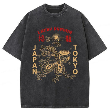 Personality fashion Lucky Dragon Washed T-Shirt