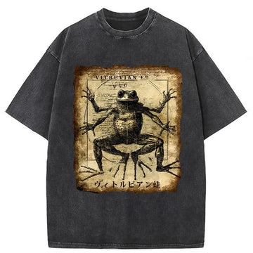 Personality fashion Vitruvian Frog Washed T-Shirt