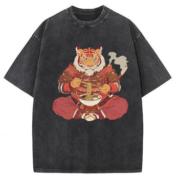 Personality fashion Ramen Lover Tiger Washed T-Shirt