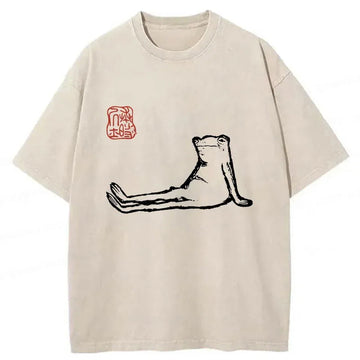 Personality fashion Resting Frog Washed T-Shirt