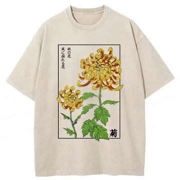 Personality fashion Retro Chrysanthemum Washed T-Shirt