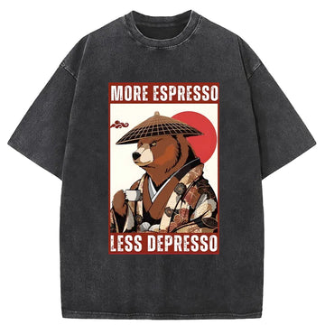 Personality fashion More Espresso Less Depresso Bear Washed T-Shirt