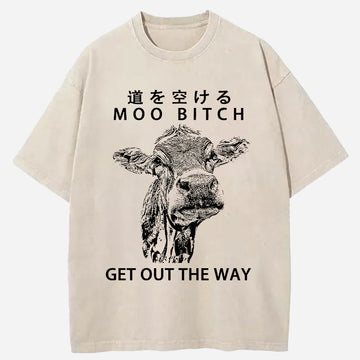 Personality fashion Funny Cow Washed T-Shirt