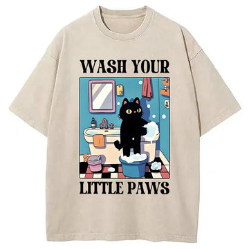 Personality fashion Wash Your Little Paws Washed T-Shirt
