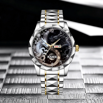 Taiji Yin-Yang Dragon Custom Watch – Personalized Name - Eastern Cultural and Artistic Gifts, Gift for Dragons Lover
